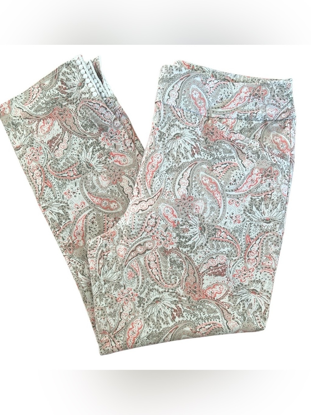 NWT- -Chico's Paisley Ankle Pants in Coral and Light Gray